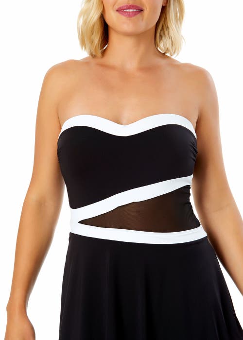 Anne Cole Mesh Around Paneled Strapless Mesh Swim Dress In Black