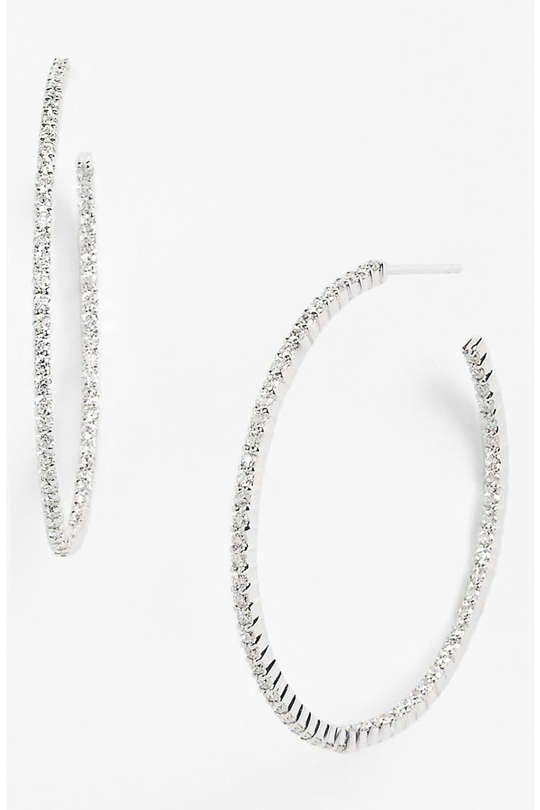 Diamond Inside Out Hoop Earrings (Nordstrom Exclusive), Main, color, WHITE GOLD