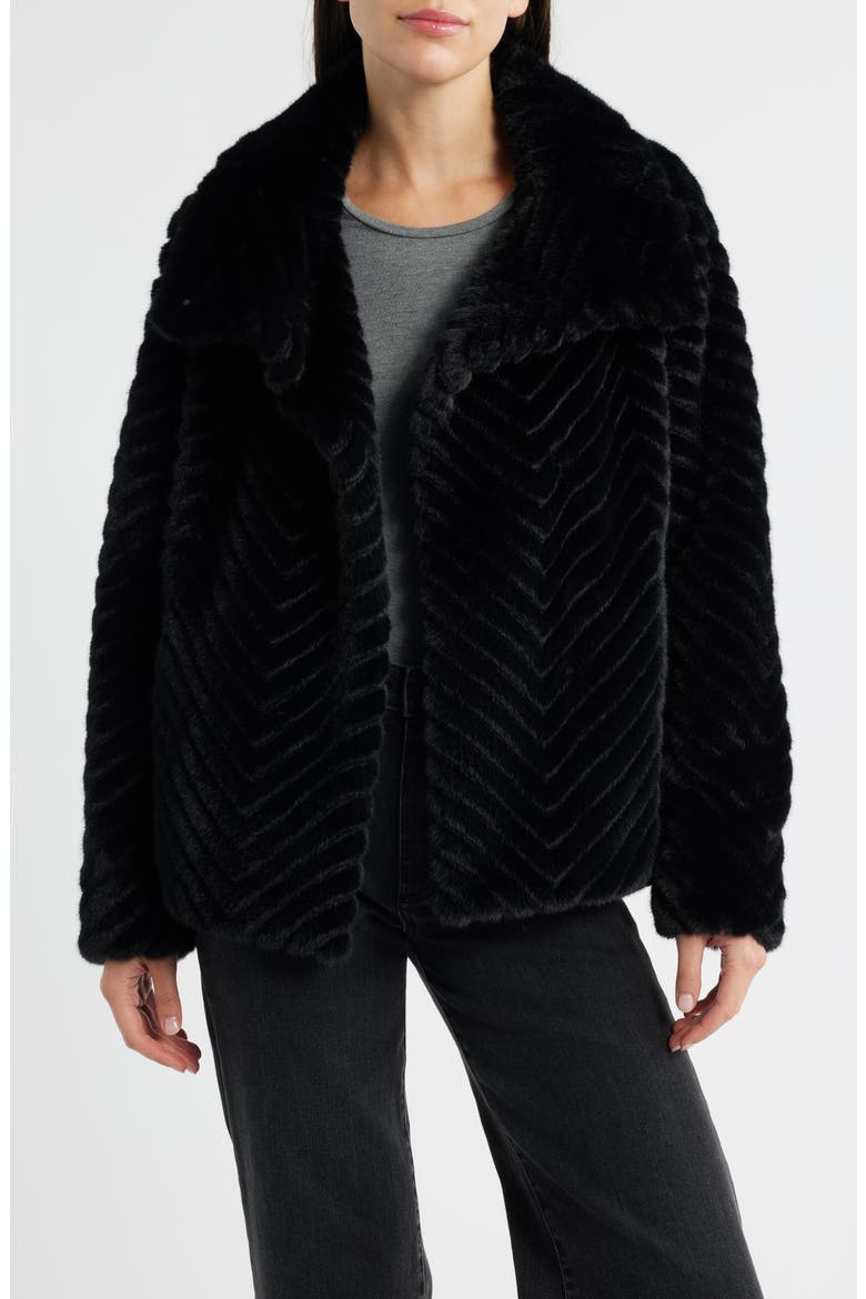 Chevron Quilted Faux Fur Jacket, Main, color, BLACK
