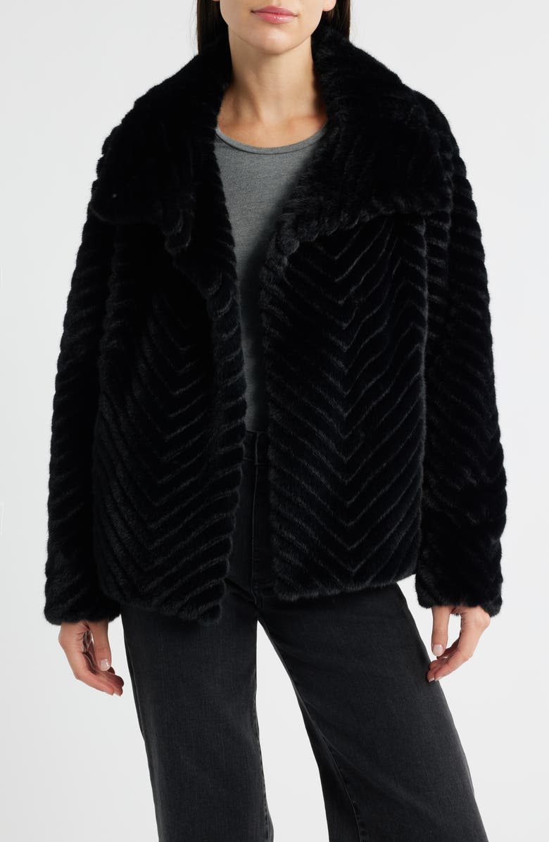 Bernardo Chevron Quilted Faux Fur Jacket, Main, color, Black