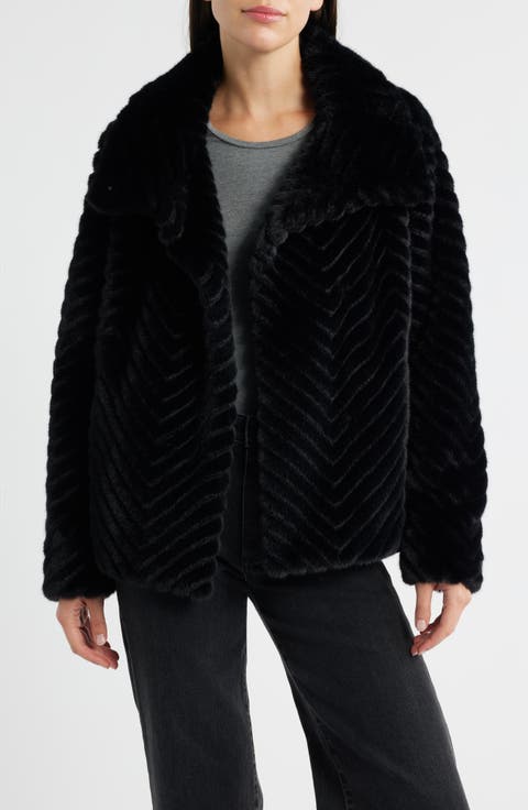 Chevron Quilted Faux Fur Jacket