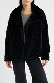 Bernardo Chevron Quilted Faux Fur Jacket