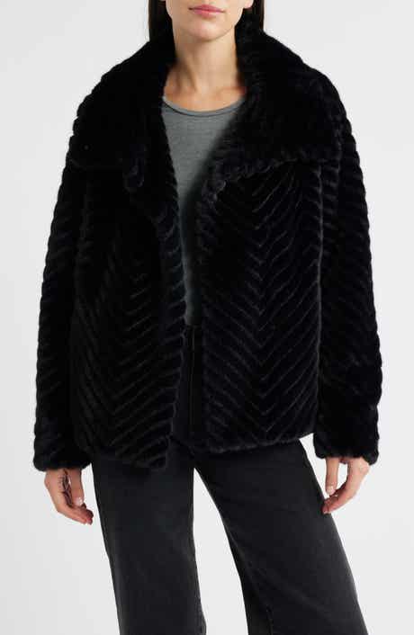 Bernardo Chevron Quilted Faux Fur Jacket