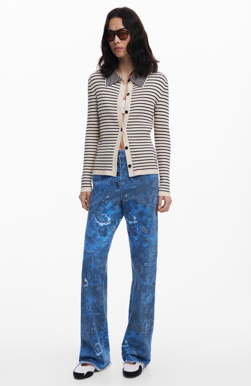 Desigual Low Rise Frayed Hem Flare Leg Jeans In Multi