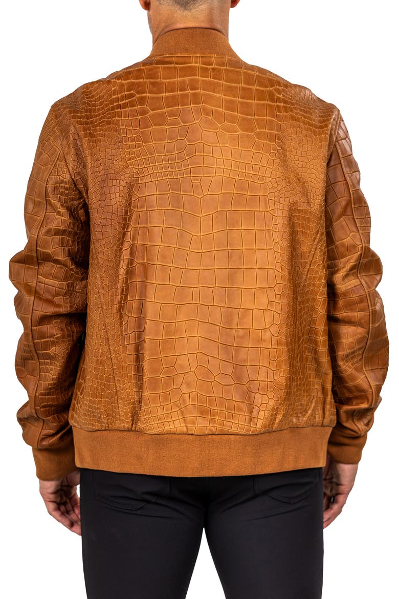 Marthyr Croc Embossed Leather Bomber Jacket, Alternate, color, BROWN