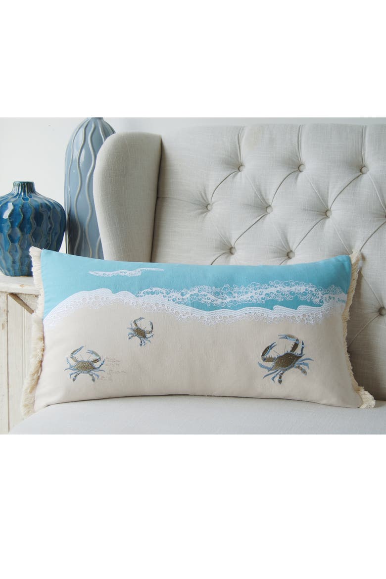 Crab with Waves Indoor Cotton Lumbar Accent Throw Pillow Decor, Alternate, color, Blue