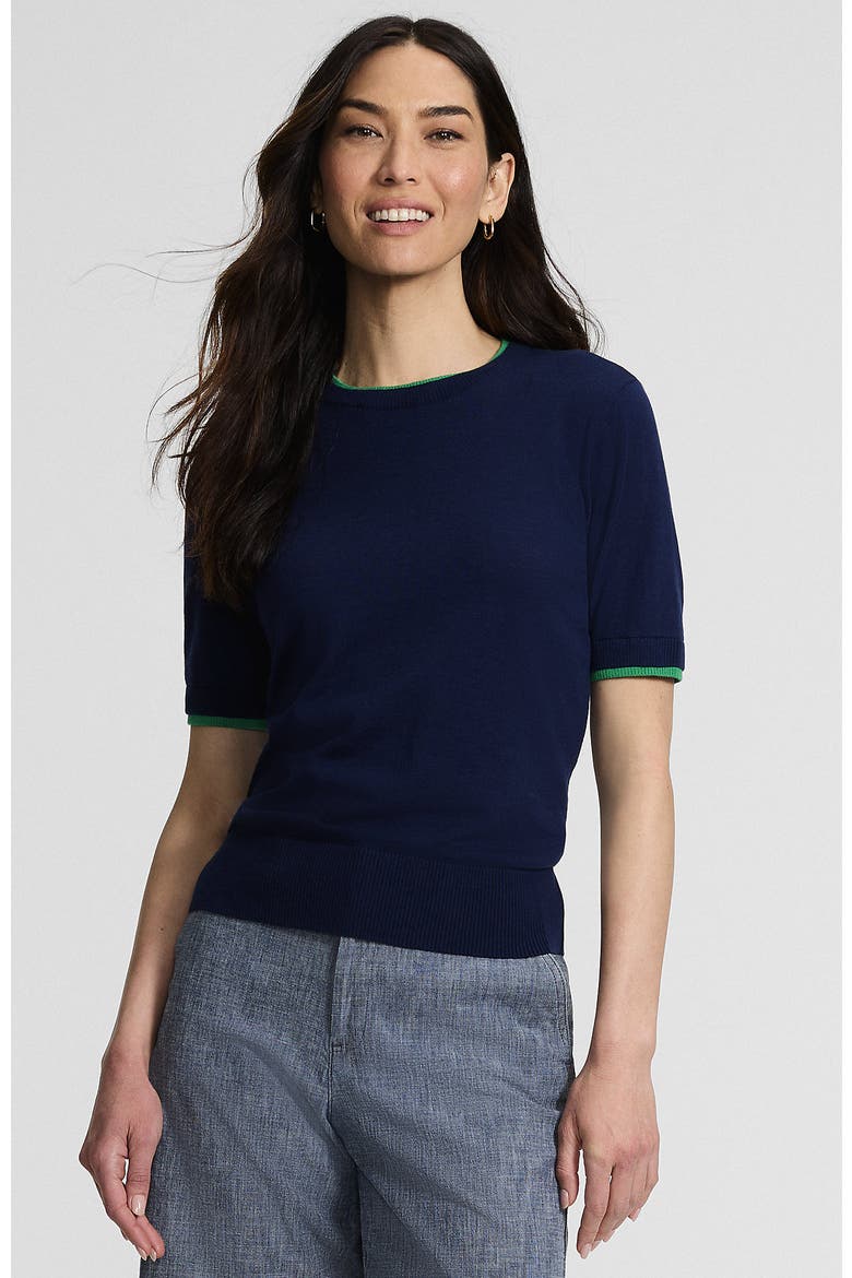 Double Trim Cotton Crew Neck Tee Sweater, Main, color, Deep Sea Navy/Clover