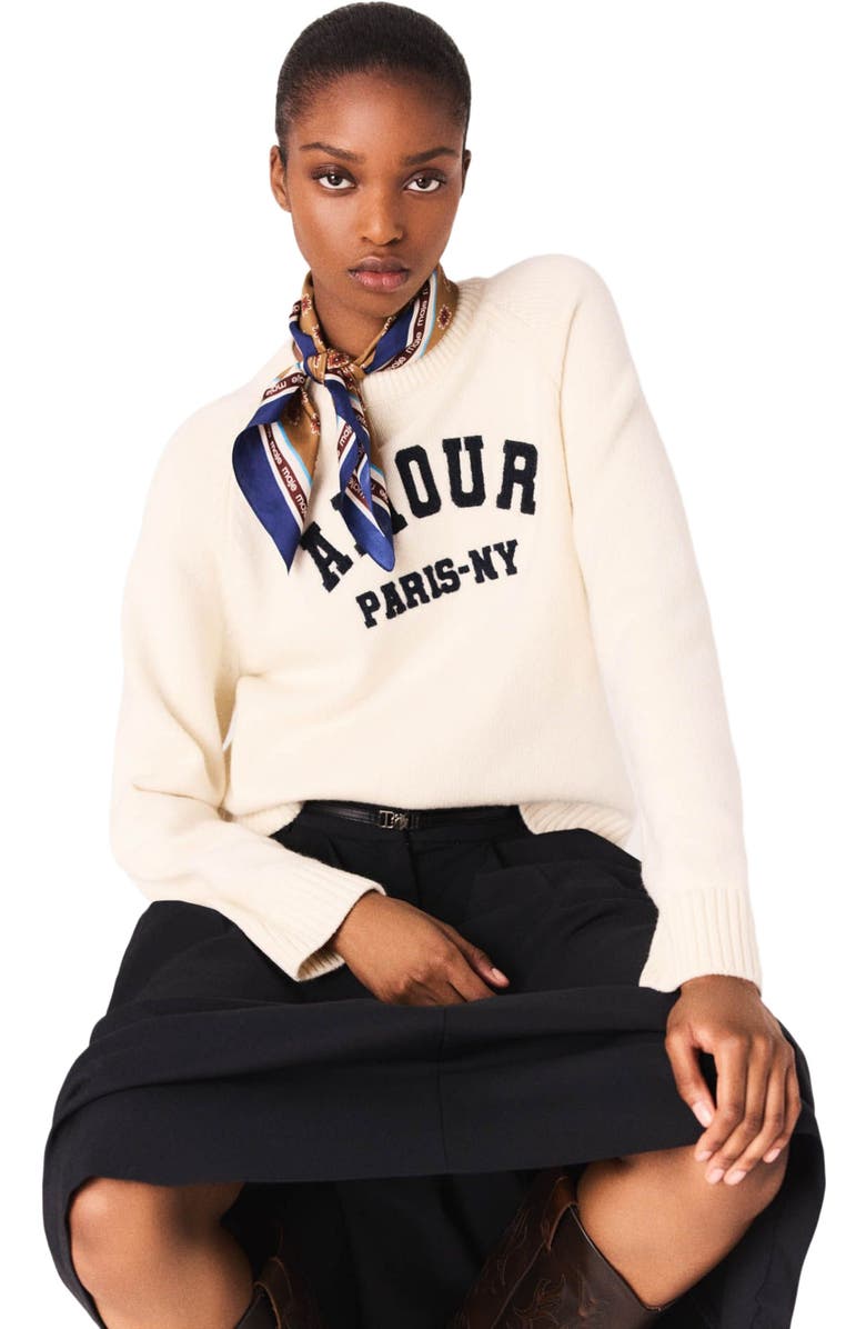 maje Rib knit sweater, Alternate, color, Ecru