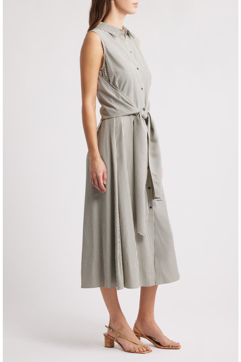 Sleeveless Front Waist Tie Midi Shirtdress, Alternate, color, CREAM BLACK