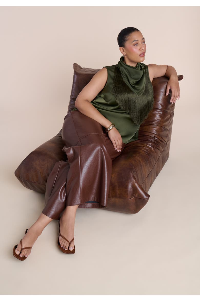 Satin Fringed Scarf Top, Alternate, color, GARDEN OLIVE