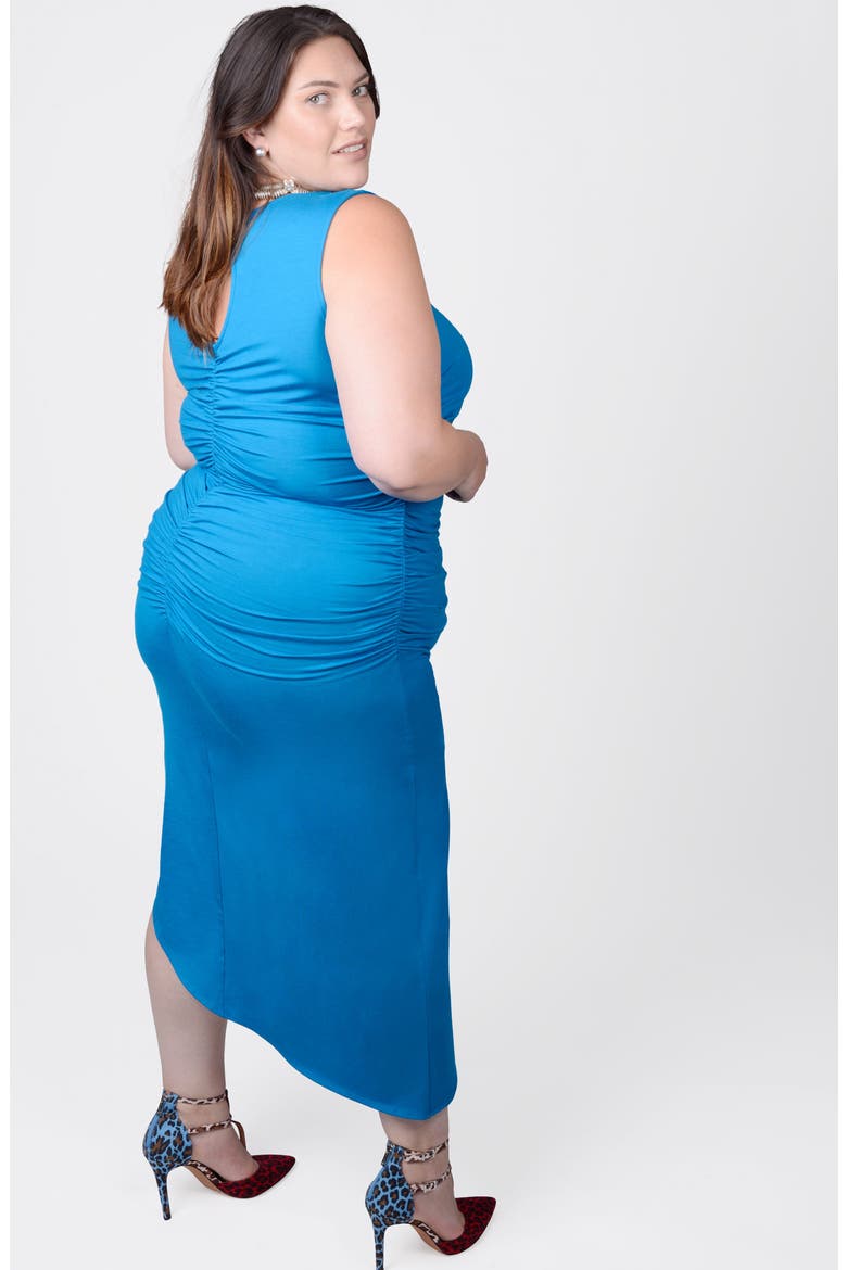 Sarah Cutout Asymmetric Shirred Dress, Alternate, color, BLUE