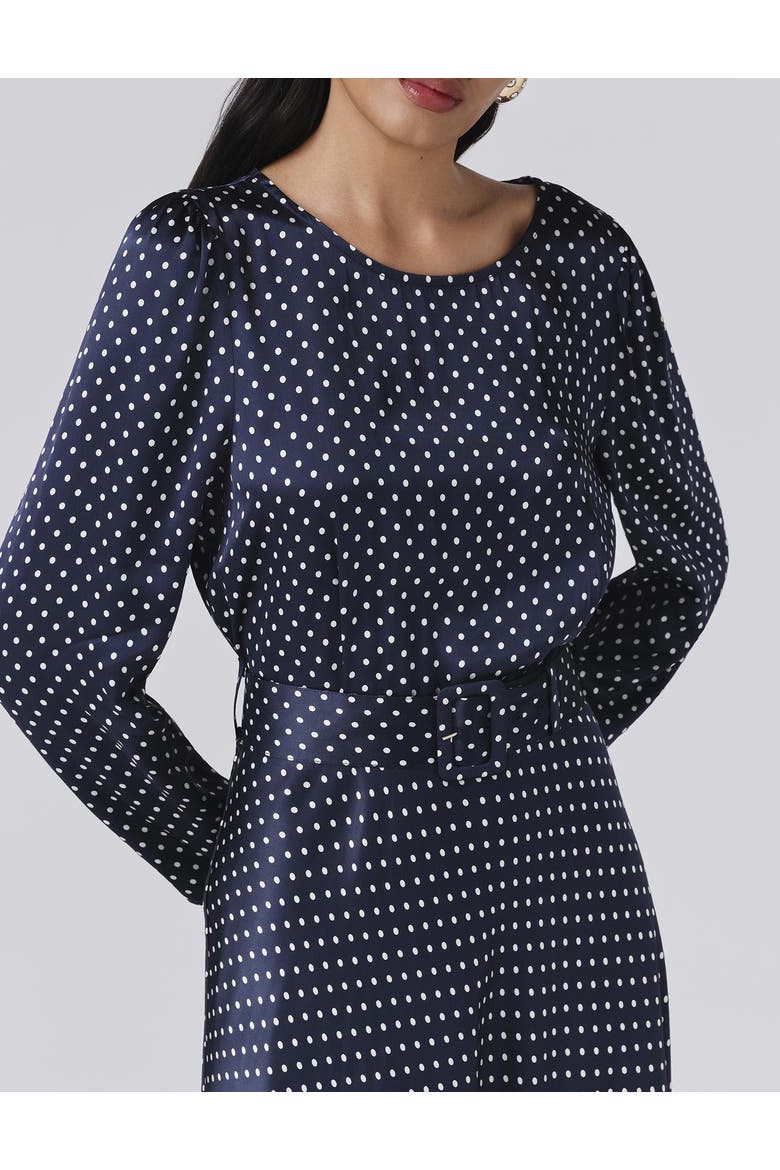 Sophia Polka Dot Belted Midi Dress, Alternate, color, Navy Spot