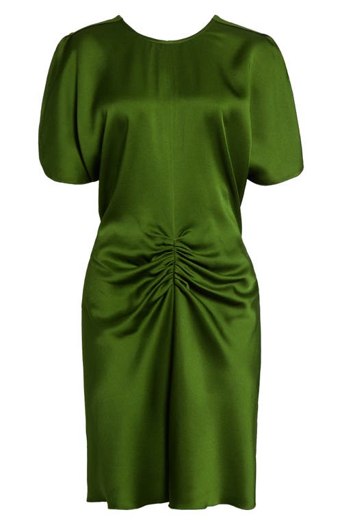 Shop Victoria Beckham Gathered Waist Satin Minidress In Algae