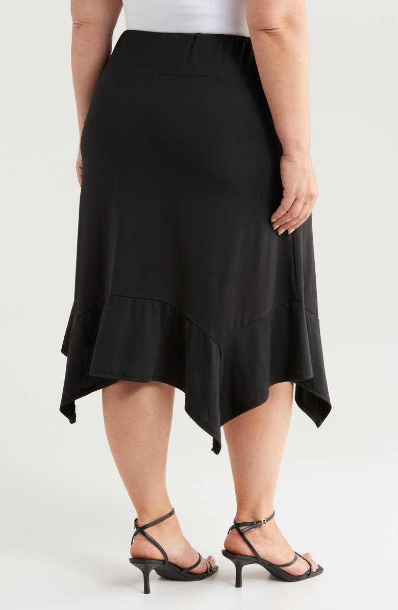 24seven Comfort Apparel Handkerchief Hem Jersey Midi Skirt, Alternate, color, Black