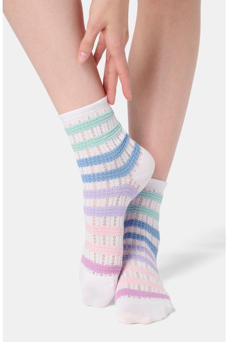 Stripe Cotton Blend Pointelle Quarter Socks, Alternate, color, SKY