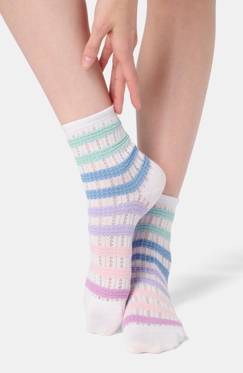Oroblu Stripe Cotton Blend Pointelle Quarter Socks, Alternate, color, Sky