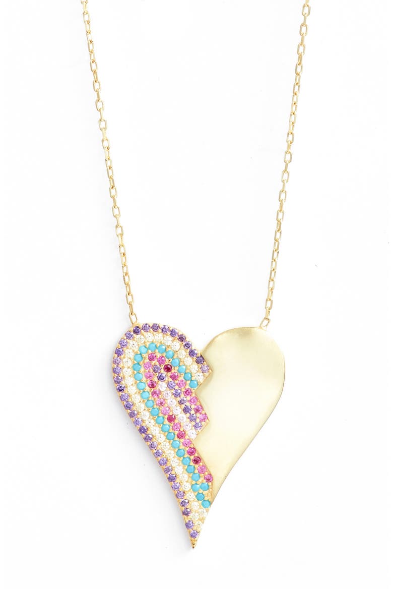 Half Pavé Heart Pendant Necklace, Main, color, MULTI