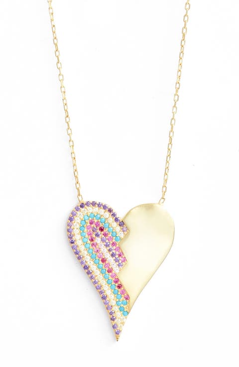 Half Pavé Heart Pendant Necklace