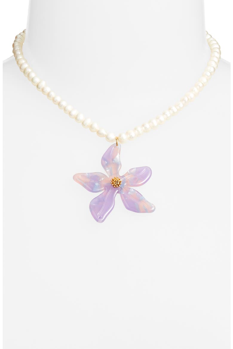 Freshwater Pearl Orchid Pendant Necklace, Alternate, color, GOLD