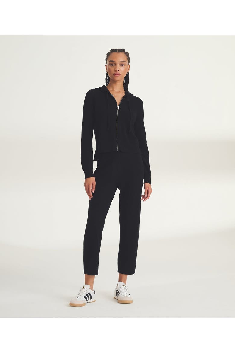 Signature Cashmere Cropped Zip Up Hoodie, Alternate, color, Black