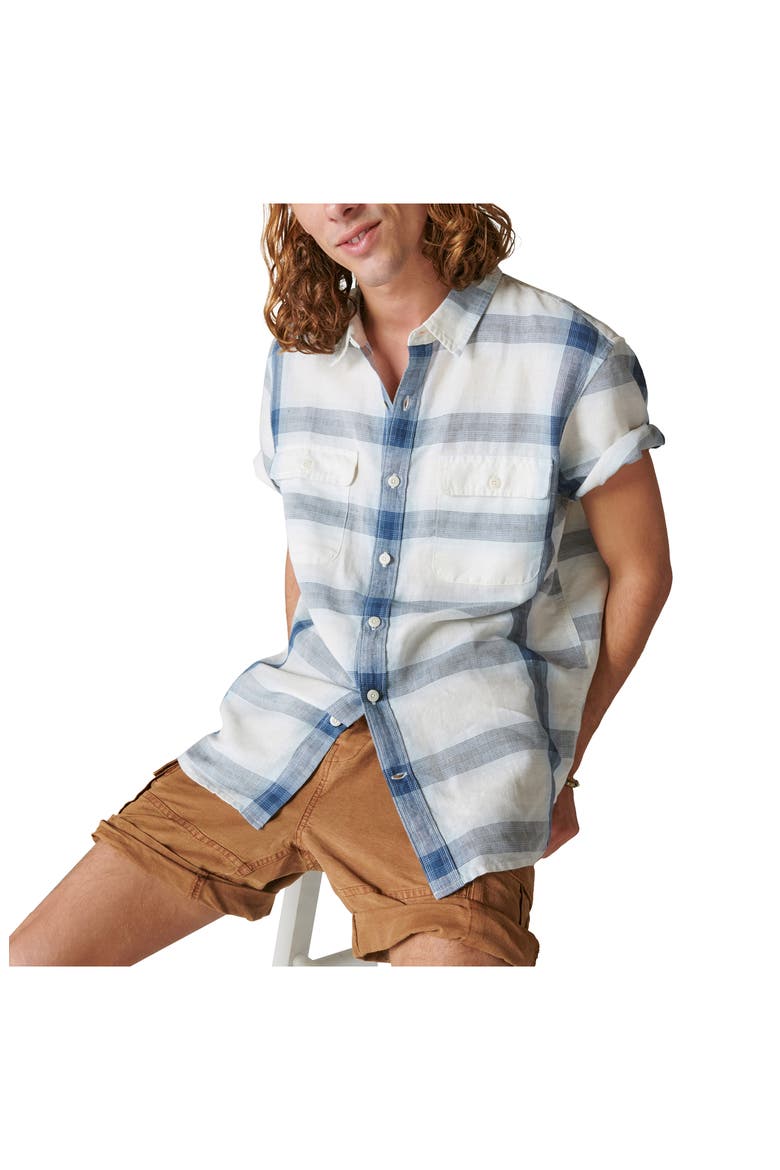 Plaid Notch Collar Button-Up Shirt, Alternate, color, BLUE