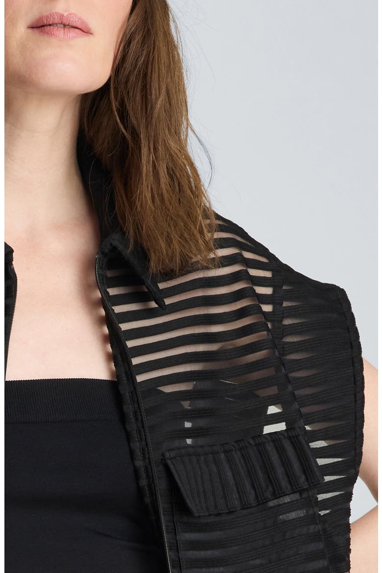 Sheer Stripe Zip Cardigan, Alternate, color, BLACK