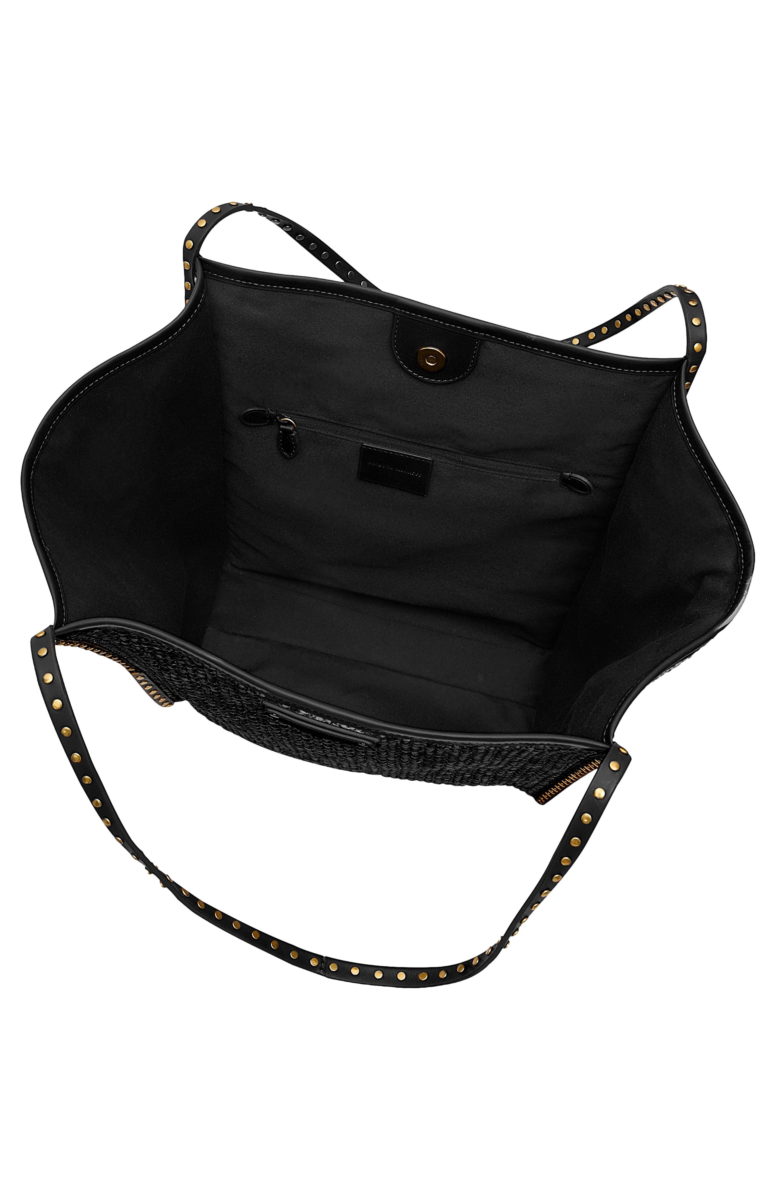 Rebecca Minkoff Dylan Raffia Tote Bag, Alternate, color, Black