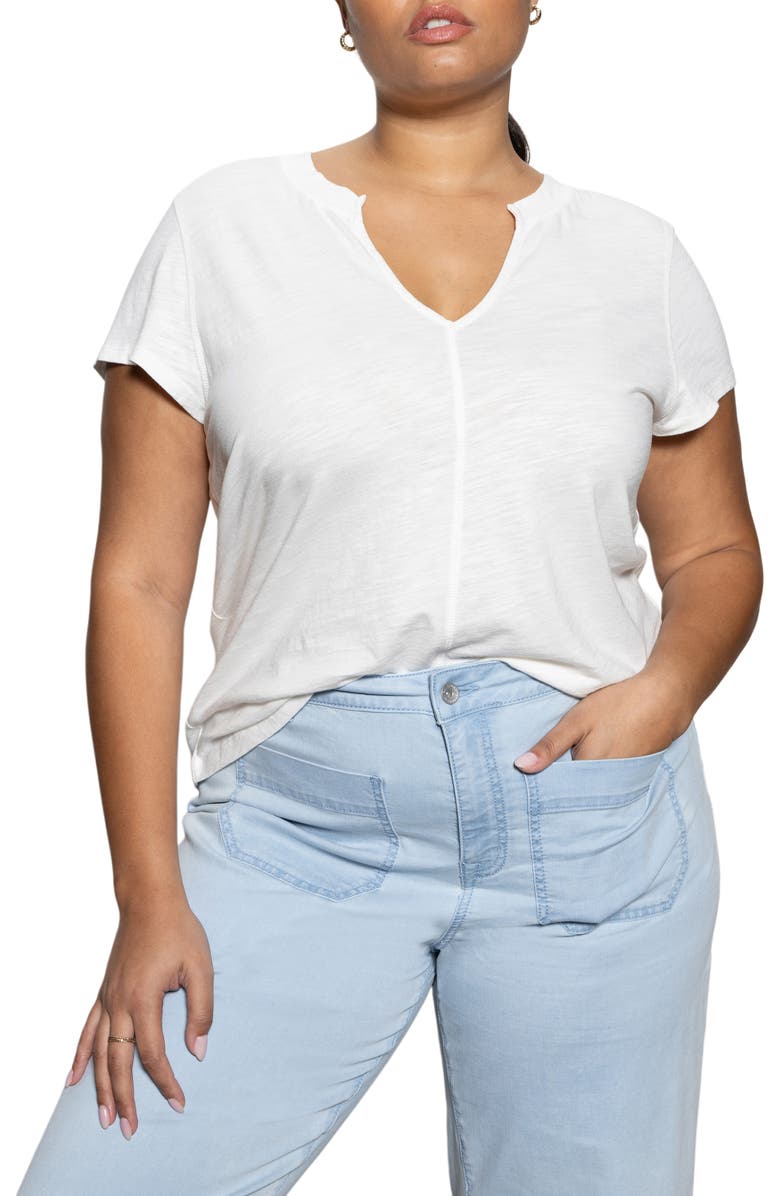 Sanctuary The New Girl Split Neck Cotton T-Shirt, Alternate, color, White