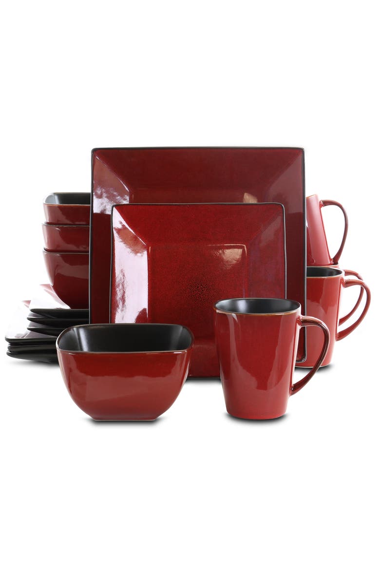 Harland Loft 16 Piece Stoneware Dinnerware, Main, color, Red