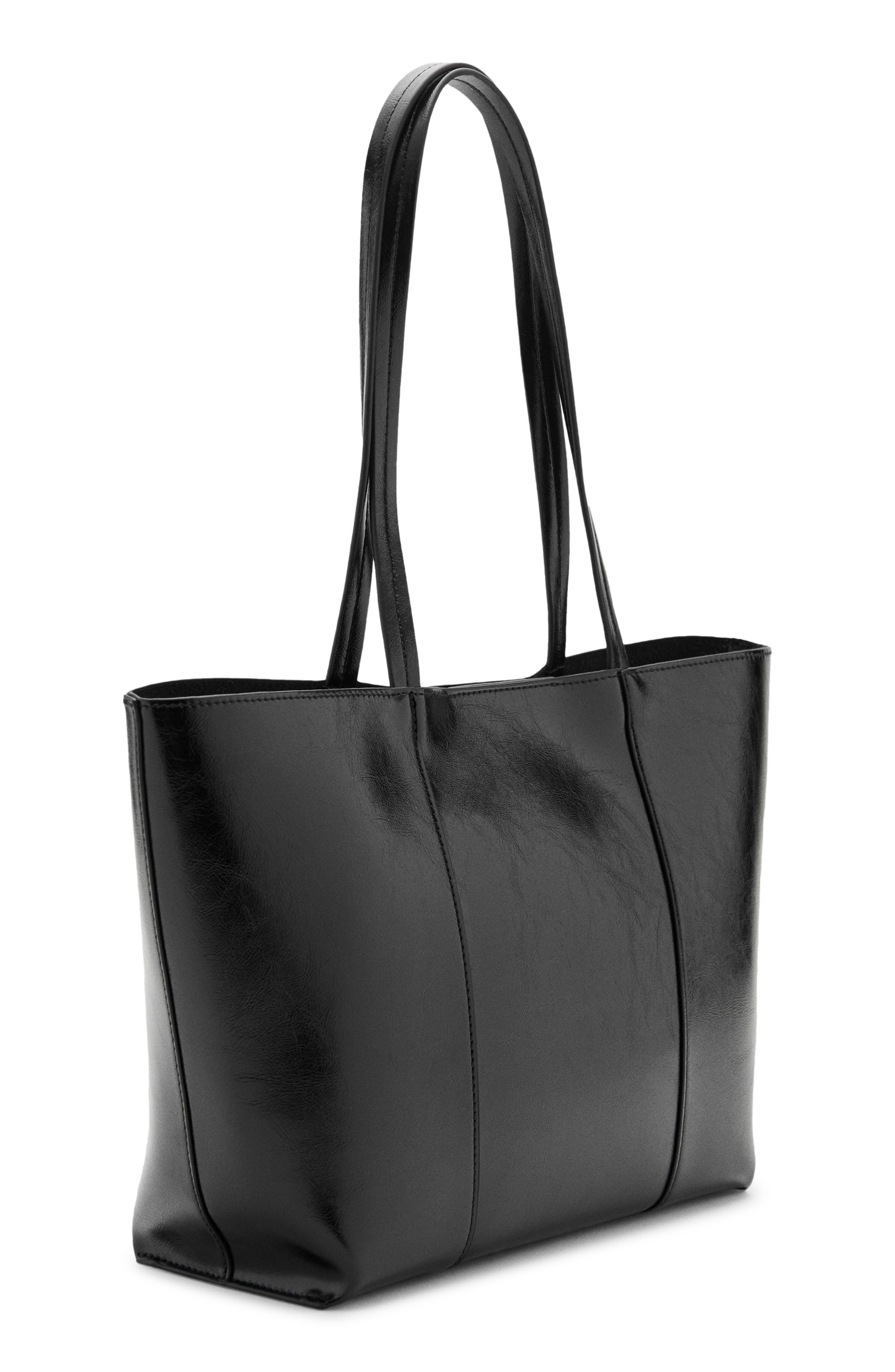 MANGO Medium Faux Leather Shopper Bag, Alternate, color, Black