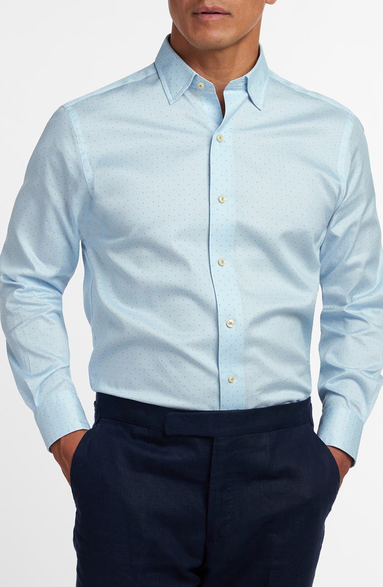 David Donahue Neat Print Cotton Button-Up Shirt, Main, color, Sky