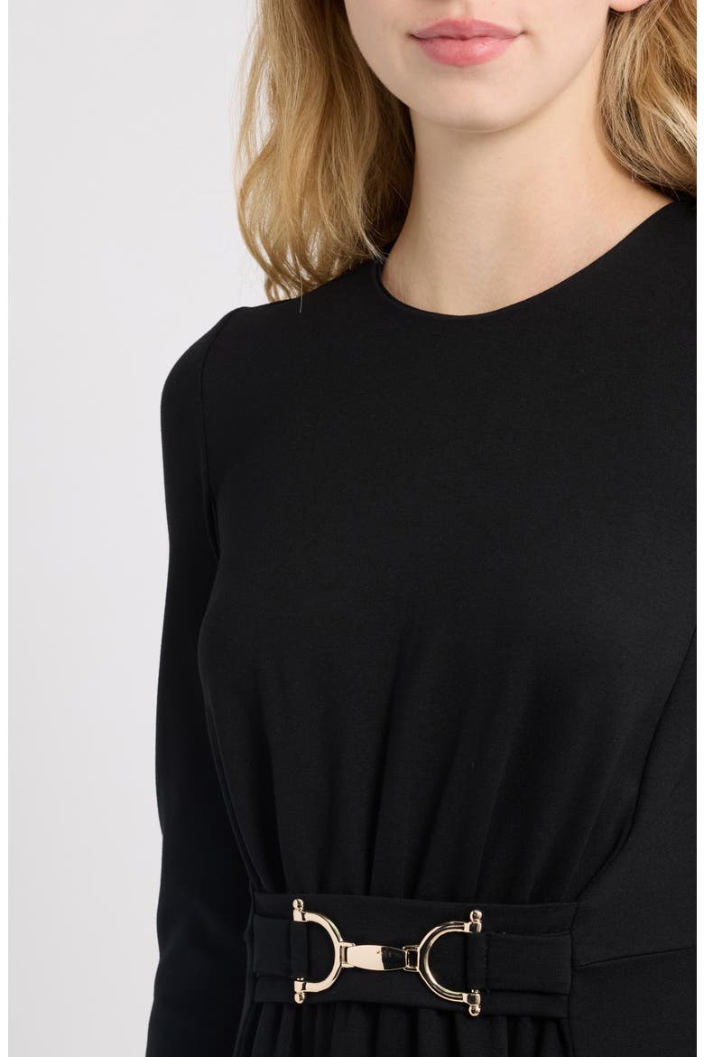Long Sleeve Fit & Flare Midi Dress, Alternate, color, BLACK