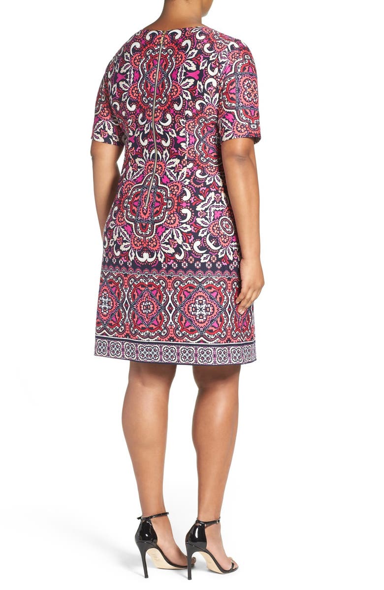 Eliza J Border Print Ponte Shift Dress, Alternate, color, Pink/ Navy Multi