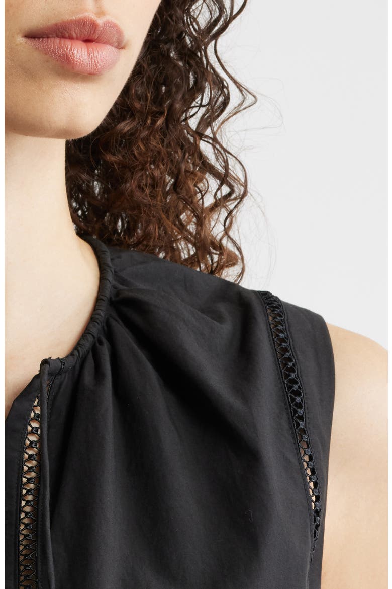 Lace Inset Tie Front Top, Alternate, color, BLACK