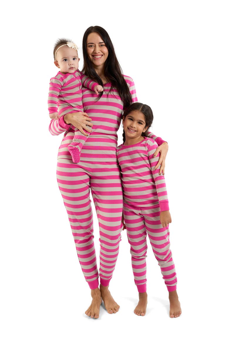 Kids Two-Piece Striped Cotton Matching Family Pajamas, Alternate, color, Berry & Chime