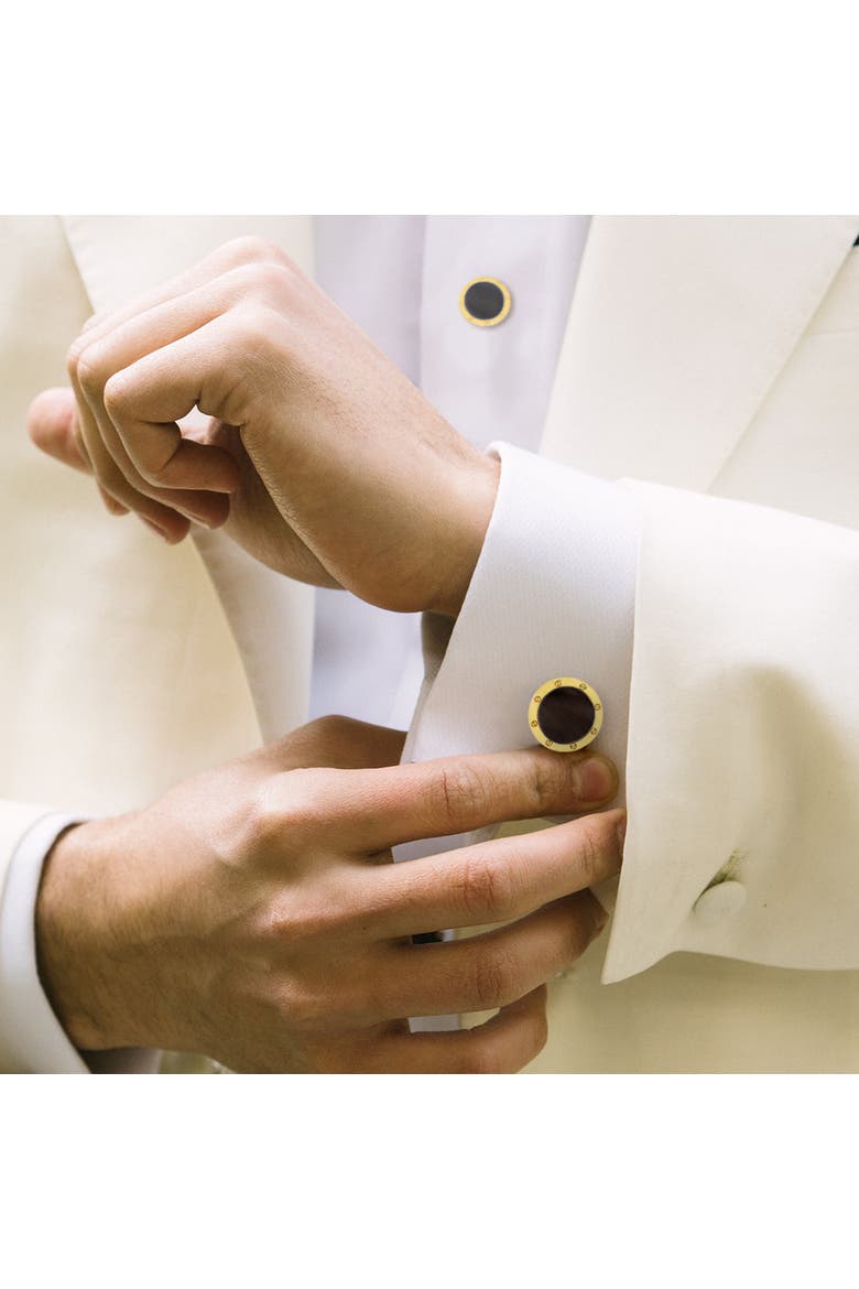 Black Onyx 18kt Gold Cufflinks & Studs, Alternate, color, Black