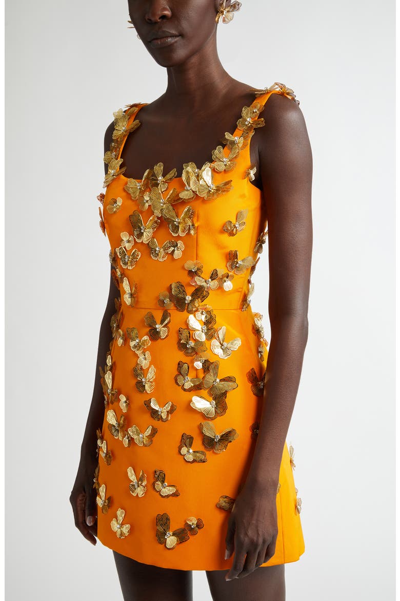 orange dress with gold butterflies Fashion Irregular Butterfly Wings Beaded Mini Dress