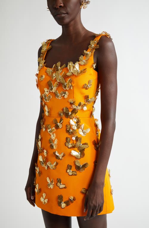 Shop Carolina Herrera Butterfly Appliqué Silk Faille Cocktail Minidress In Marigold