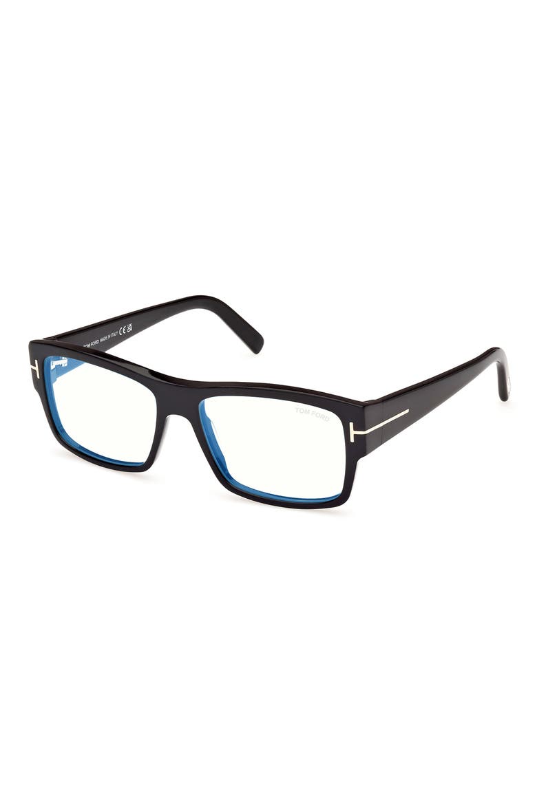 55mm Square Blue Light Blocking Glasses, Alternate, color, BLACK ECO / T LOGO