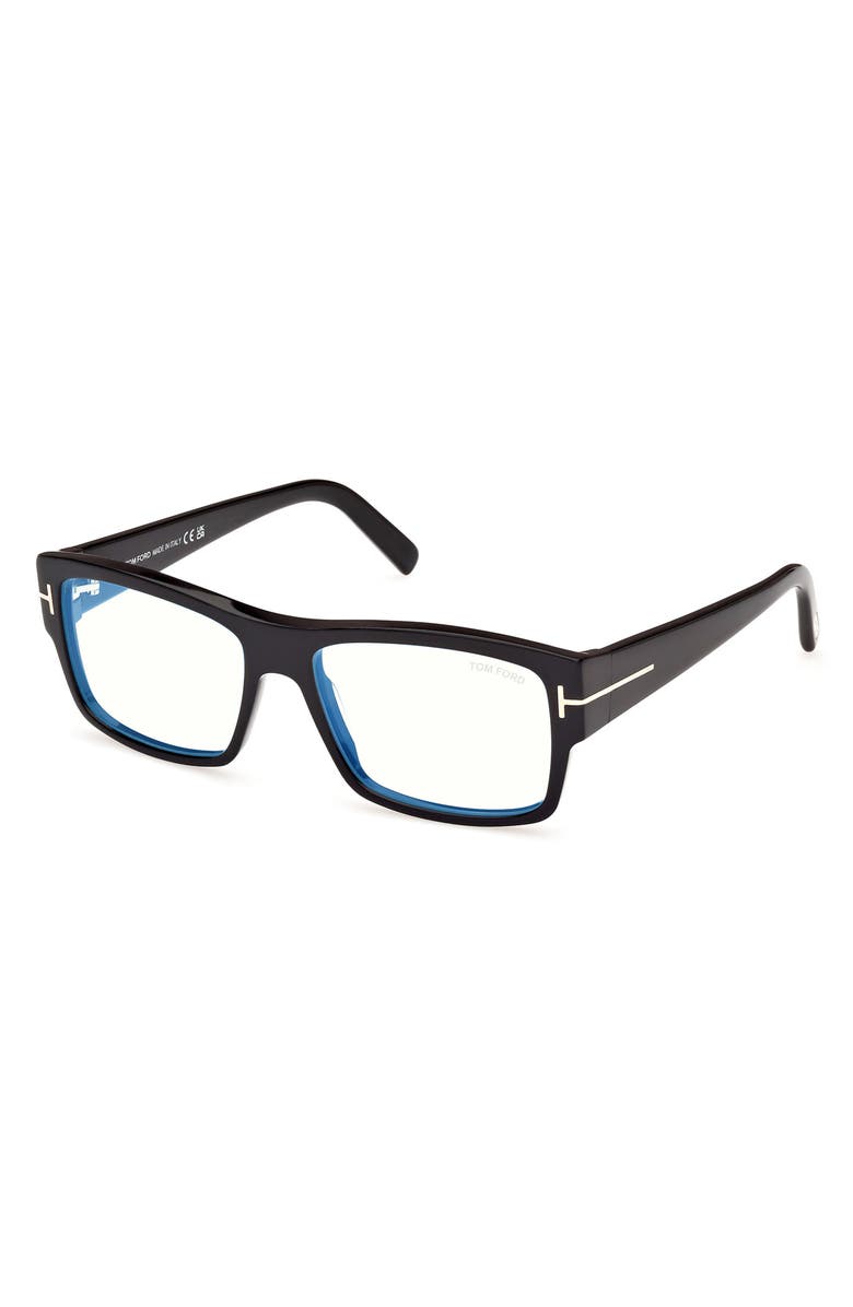 TOM FORD 55mm Square Blue Light Blocking Glasses, Alternate, color, Black Eco / T Logo