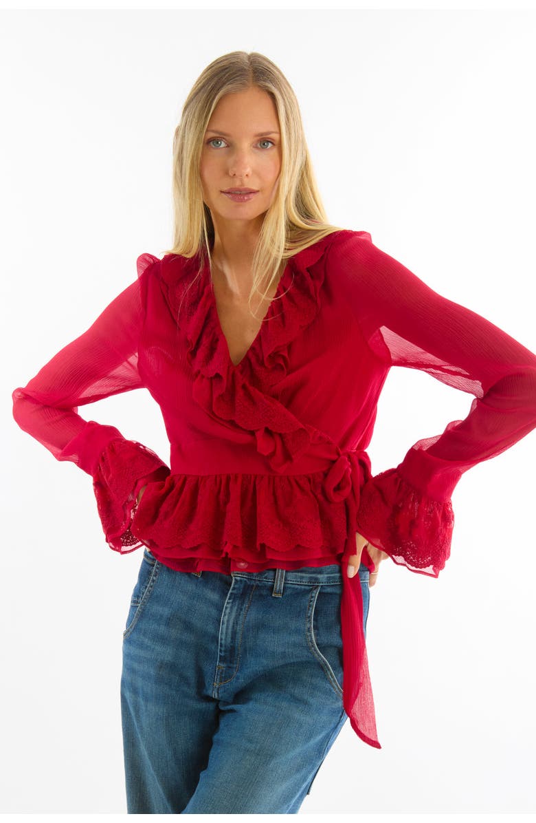 SECRET MISSION Poet Blouse, Alternate, color, Lipstick Red