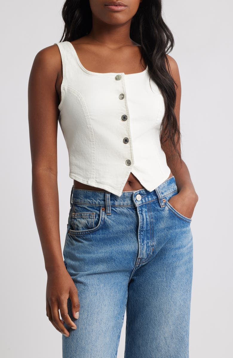 VERO MODA Wild Alinia Denim Corset Top, Main, color, Snow White