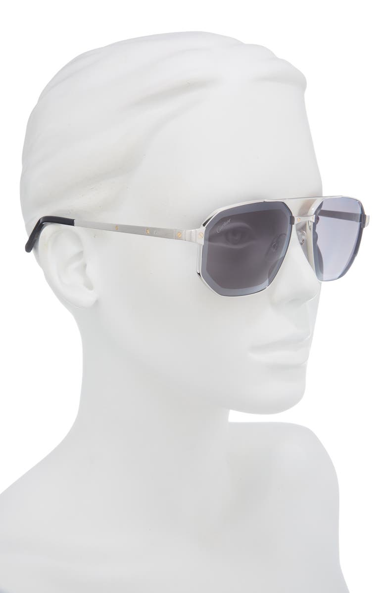 Cartier 60mm Polarized Pilot Sunglasses, Alternate, color, Silver2