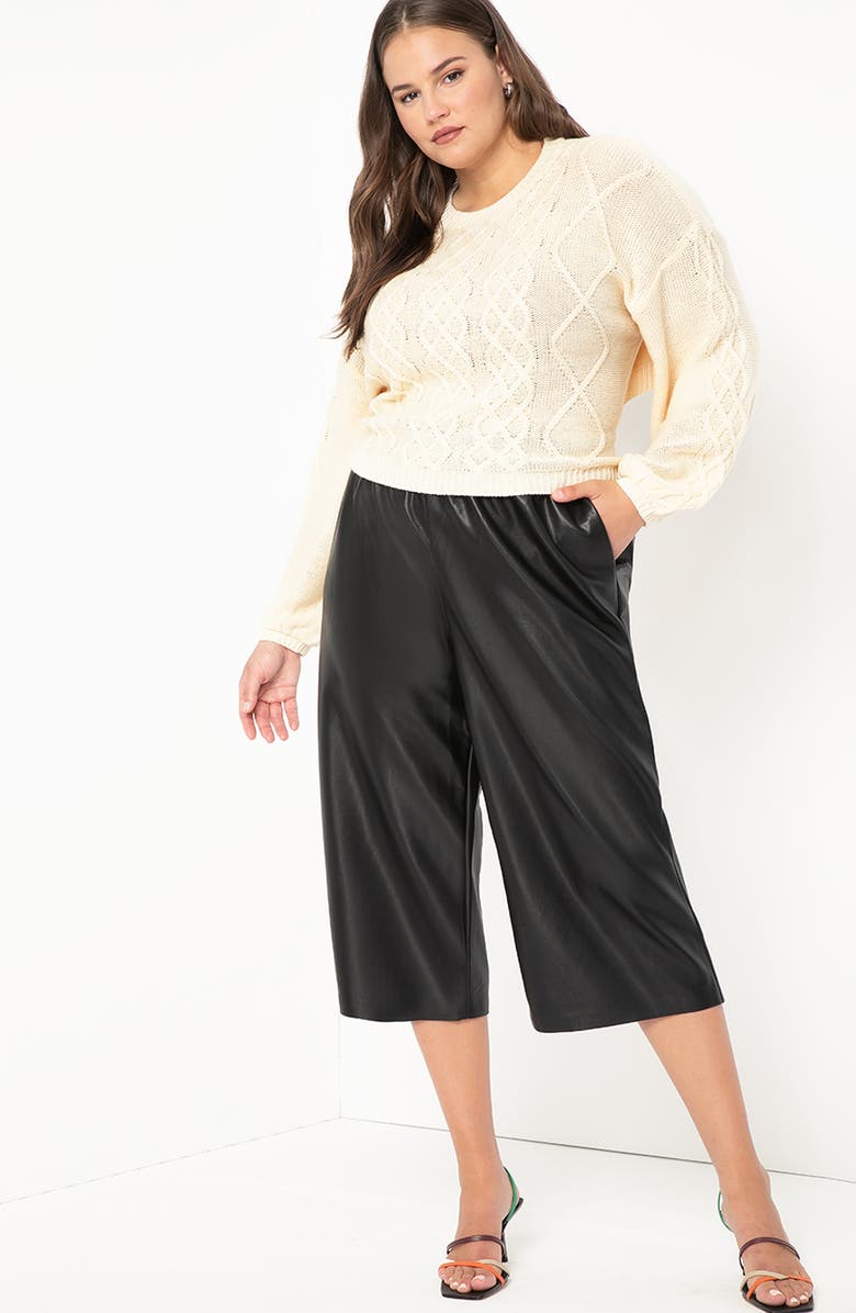 ELOQUII Faux Leather Culottes, Alternate, color, 