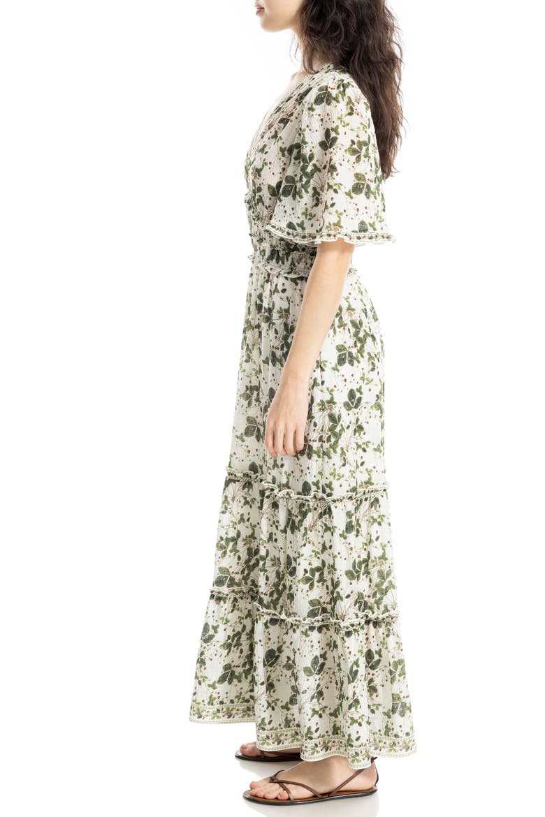 Ruffle Sleeve Tiered Maxi Dress, Alternate, color, CREAM/ RED WILD BERRIES
