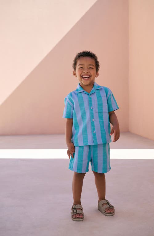 Next Kids' Stripe Short Sleeve Button-up Shirt & Shorts Set In Blue