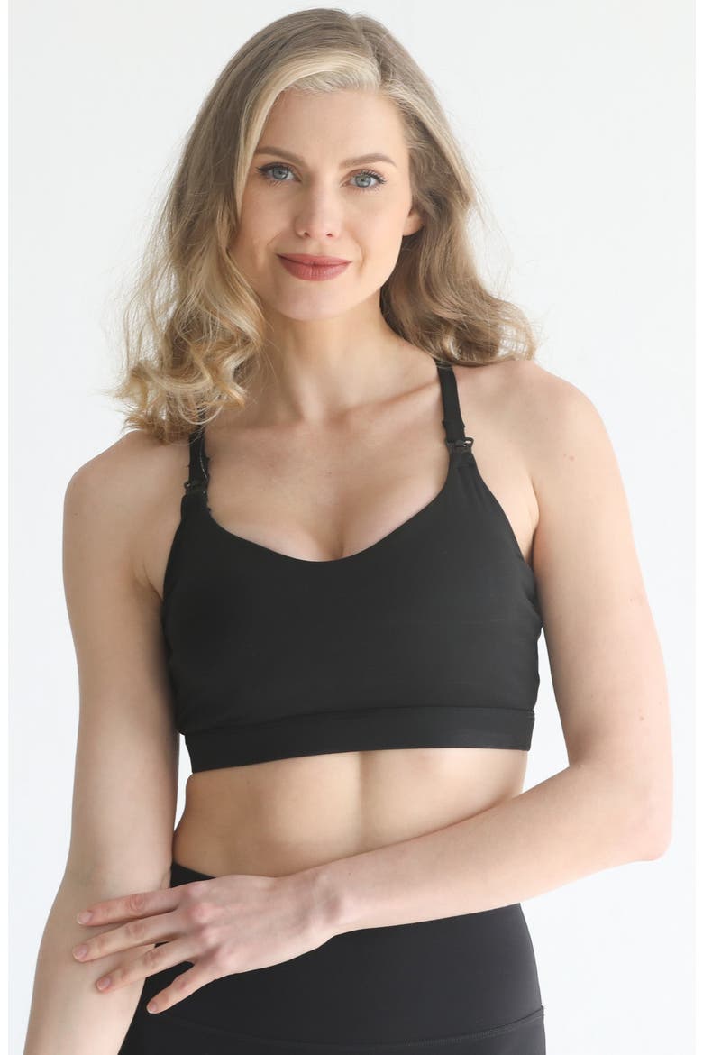 Supportive Flow Nursing and Pumping Sports Bra, Main, color, Noir