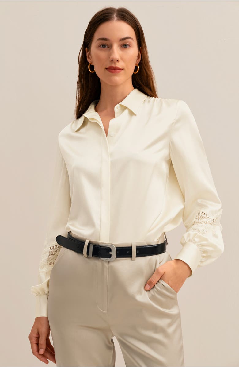 Lilysilk The Armeria Lace Silk Blouse, Alternate, color, Lily White
