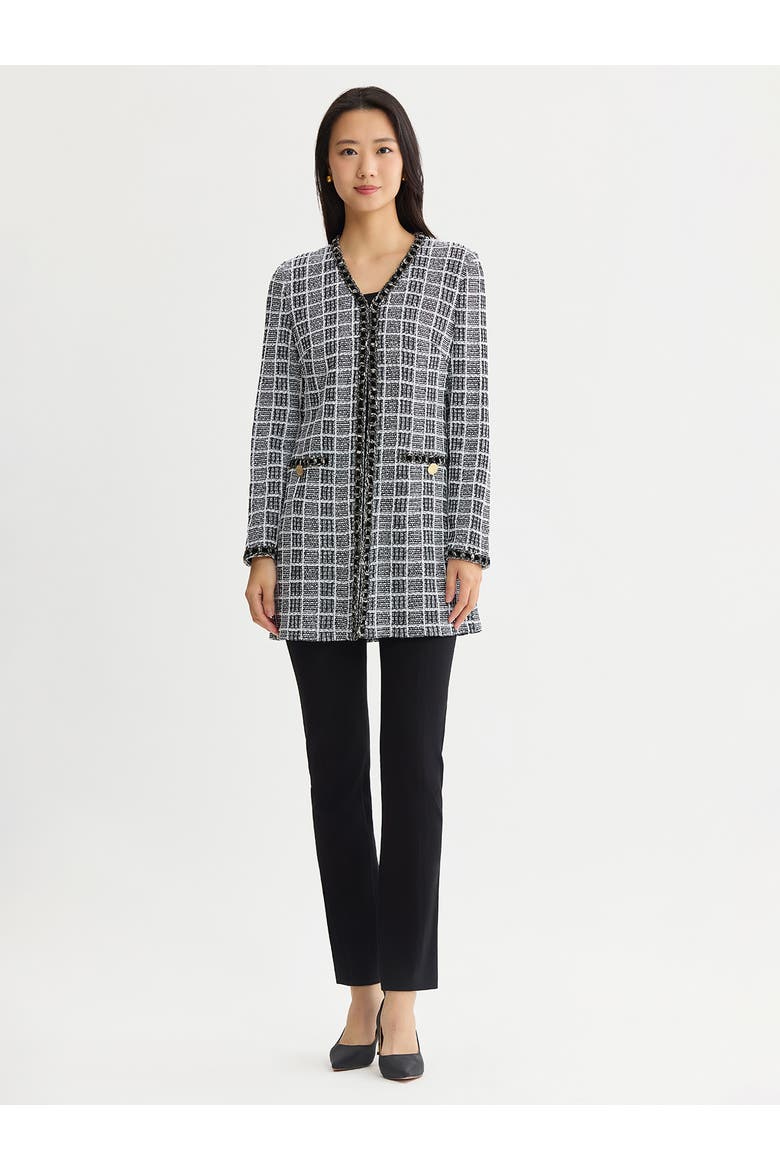 Heritage Velvet Ribbon Trim Plaid Knit Jacket, Alternate, color, Black/White