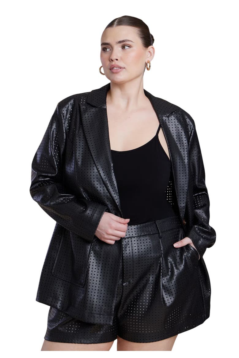 Perforated Faux Leather Blazer, Alternate, color, BLACK ONYX